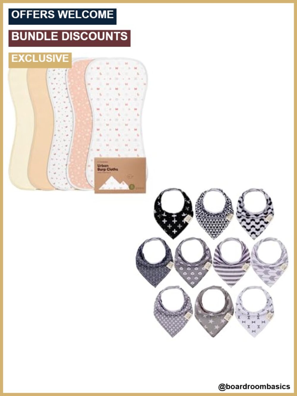 KeaBabies 5-Pack Burp Cloths & 10-Pack Bandana Drool Bibs Set GOTS Certified